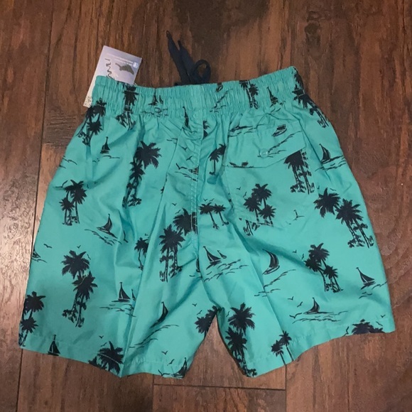 MENS GREEN PRINTED SWIM SHORTS LINED W/DRAWSTRING - Picture 2 of 8